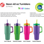 Neon 40oz Tumblers, 20ct (assorted designs)