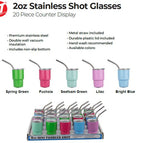 2oz Stainless Shot Glasses, 20ct (assorted designs)
